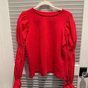 Addison Bay Vibrant Red Blouse with Puff Sleeves
